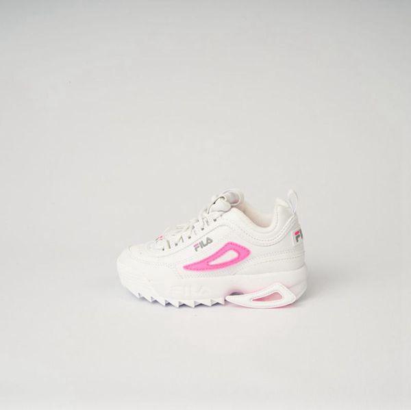 Fila Girl's Disruptor 2 Logo Reveal Trainers Shoe - White / Pink | UK-650XJTWYZ